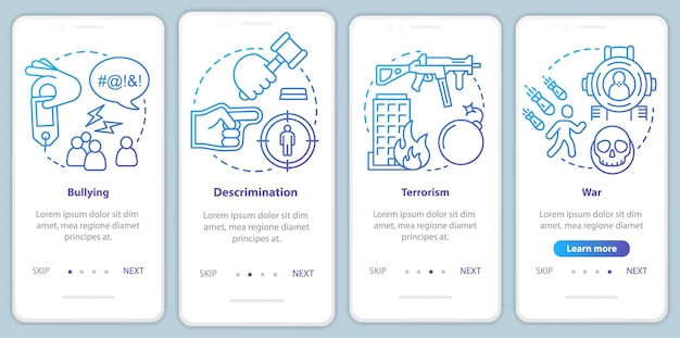 Écran De La Page De L'application Mobile D'intégration De La Violence Sociale Avec Des Concepts Linéaires