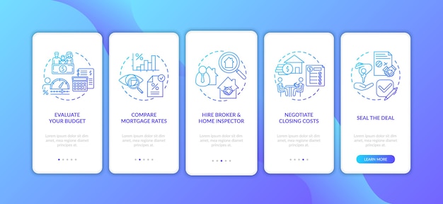 Écran de la page de l'application mobile pour les premiers acheteurs de maison
