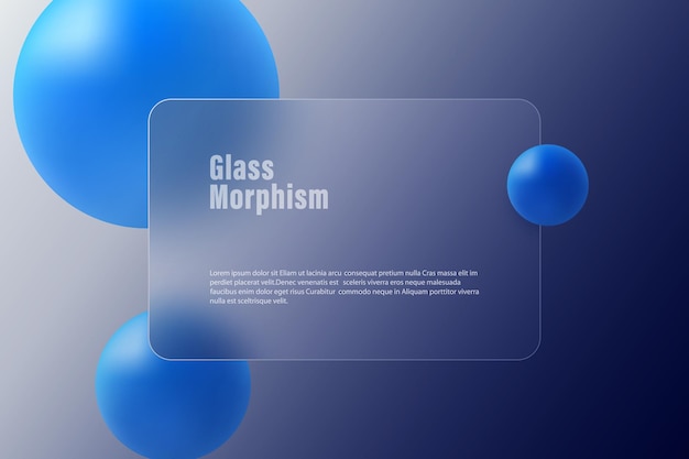 Écran de présentation avec effet de superposition de verre sur des sphères à gradient flottant
