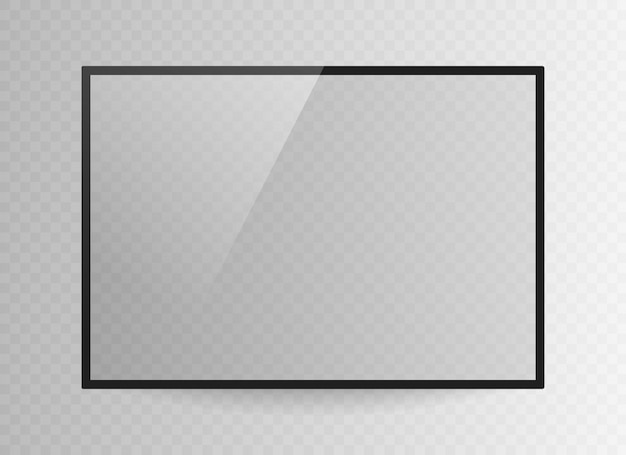Écran de télévision noir réaliste isolé sur fond transparent. Moniteur LED TV 3D vierge.