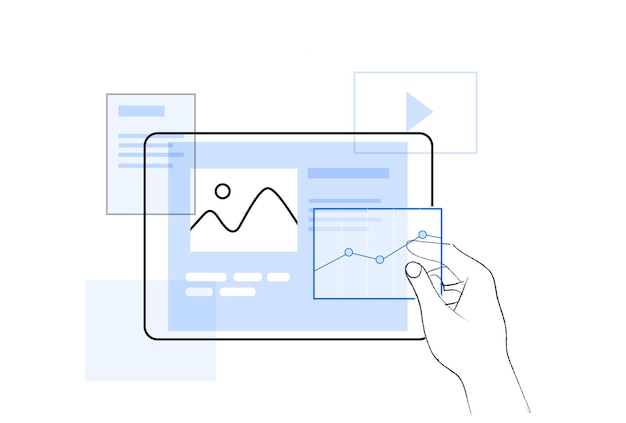 Écran Transparent Avec Graphiques Et Courbes Symboles De Médias Sociaux Disposition Numérique Main Tenant Une Carte Avec Courbe De Statistiques