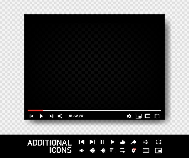 Écran vidéo vierge. Interface du lecteur vidéo. Vous utilisez un lecteur Web de bureau, un modèle de conception d'interface de médias sociaux moderne pour les applications Web et mobiles.