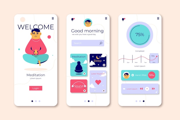 Écrans De L'application De Méditation