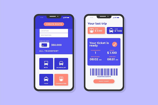 Écrans des applications de transport public