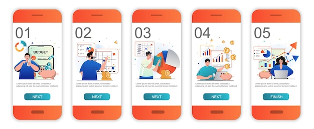 Écrans d'intégration du concept de budget financier pour les modèles d'applications mobiles Planification et comptabilité