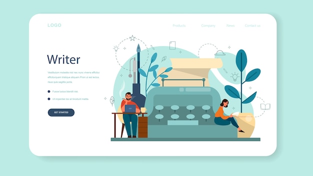 Écrivain Professionnel, Bannière Web De Littérature Ou Page De Destination.