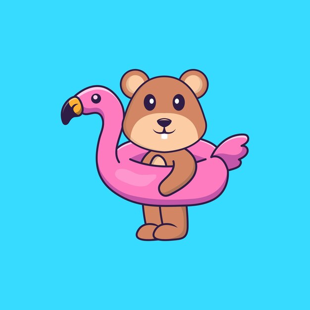 Écureuil mignon avec bouée flamant rose. Concept de dessin animé animal isolé. Style de dessin animé plat