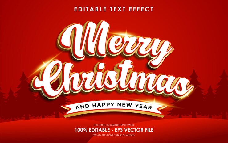 Vecteur éditable joyeux noël et bonne année effet de texte adapté à une conception de thème de noël