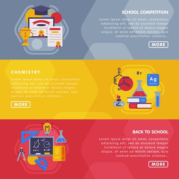 Vecteur Éducation et apprentissage modèles de pages d'atterrissage remis à l'école compétition scolaire chimie