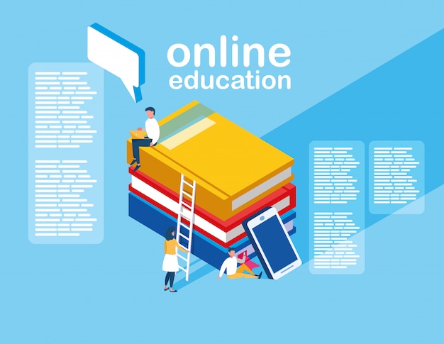 Education En Ligne Mini Personnes Avec Smartphone Et Ebooks