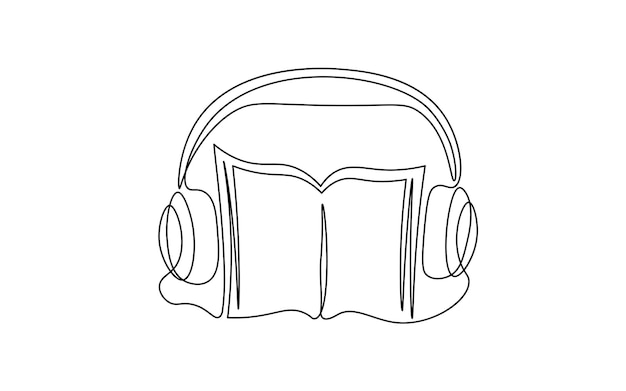 Éducation à Un Livre Audio D'art En Ligne Continue Unique. Apprentissage Des Applications D'écoute Master Casques Diplômés En Ligne. Concevoir Un Contour De Croquis De Course Dessin Illustration Vectorielle Art.