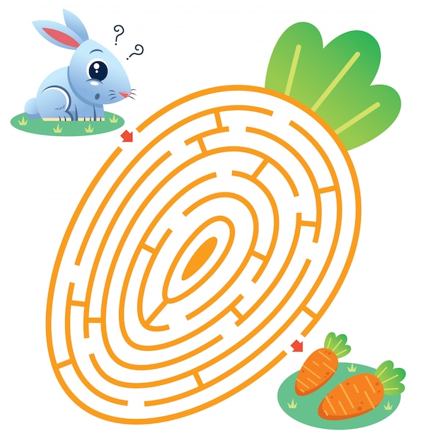 Éducation Maze Game Lapin à La Carotte. Jeu Pour Les Enfants