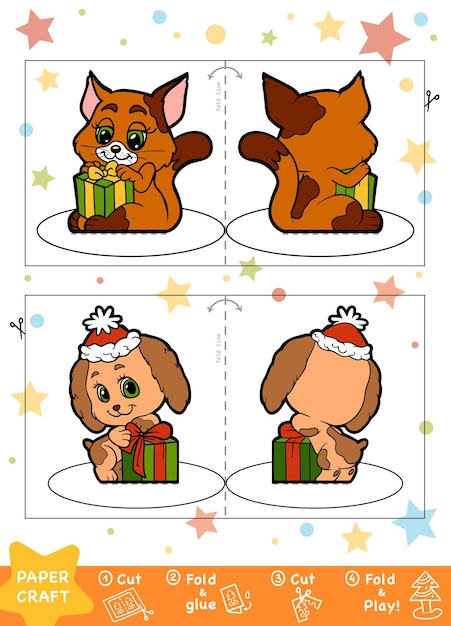 Éducation Noël Papier Artisanat Pour Les Enfants Chien Et Chat Utilisez Des Ciseaux Et De La Colle Pour Créer L'image