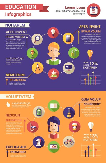 Vecteur Éducation tempalte d'icônes du design plat moderne et infographie