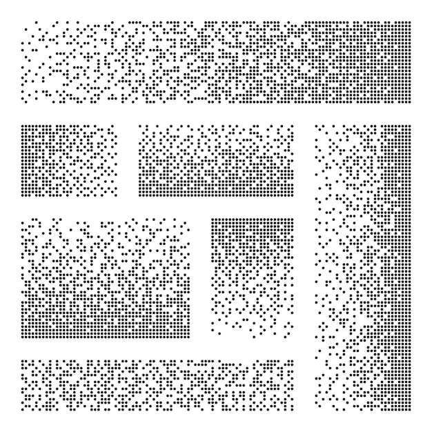 Effet de désintégration des pixels divers éléments rectangulaires constitués de formes rondes dispersées pointillées