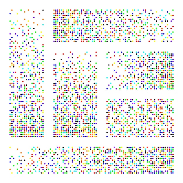 Effet de désintégration des pixels divers éléments rectangulaires constitués de formes rondes dispersées pointillées