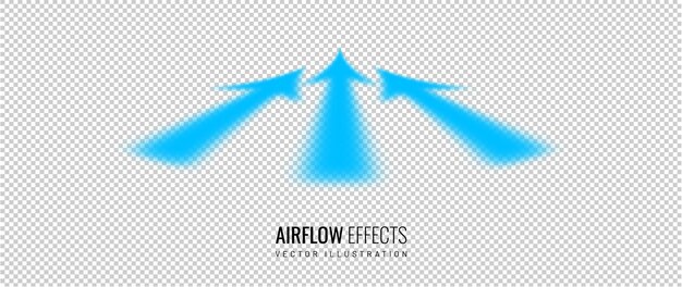 Vecteur effet du flux d'air sur un fond transparent une série de flèches bleues indiquant