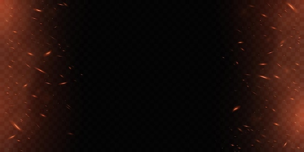 Effet de feu vectoriel avec des étincelles isolées sur fond transparent foncé Élément de conception pour le modèle Flamme avec poussière incandescente Lumière dorée