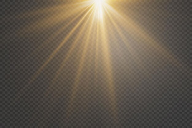 Effet de flamme de lentille spéciale Rayons de lumière dorés sur un fond transparent