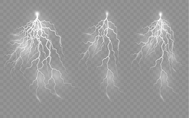 L'effet De La Foudre Et De L'éclairage Ensemble De Fermetures éclair Orage Et éclairs Lumière Et éclat