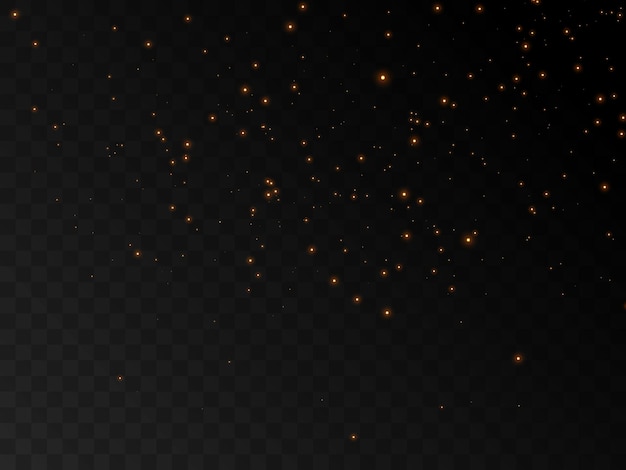 Effet de lumière avec beaucoup de particules d'éblouissement scintillantes brillantes isolées sur fond sombre