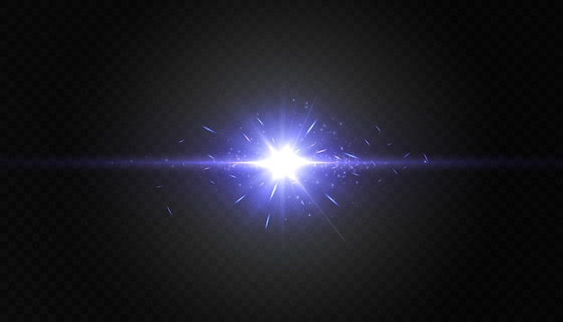 Effet de lumière brillante Les points forts étincelants d'un éclair brillant avec une lueur violette colorée.