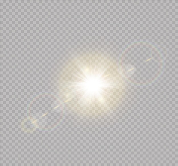 Effet de lumière du flash de lentille spéciale de la lumière du soleil transparente. flou à la lumière de l'éclat. Élément de décor. Rayons stellaires horizontaux et projecteur.