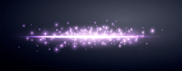 Vecteur l'effet de lumière de l'éclairage horizontal de la lentille violette éclair léger avec des rayons ou un projecteur violet