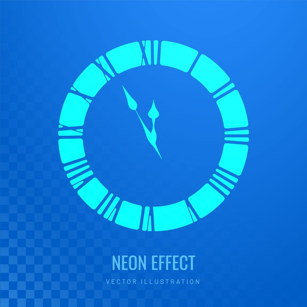 Effet De Lumière D'horloge Dans Un Style Futuriste Numérique Silhouette D'horloge Rougeoyante Comme Symbole Du Temps Illustration Vectorielle D'une Horloge Au Néon Bleu Laser Pour Le Fond