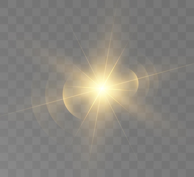 Effet de lumière jaune avec des rayons et des reflets Star cosmos Vector