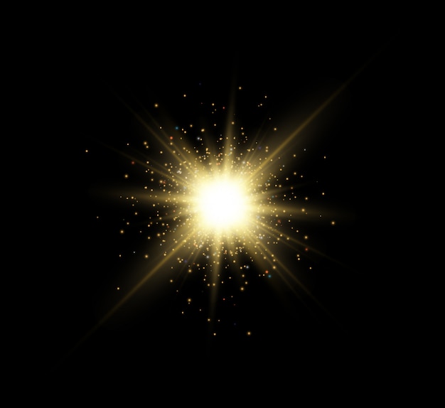 Effet de lumière lueur transparente avec des rayons lumineux. L'étoile a explosé d'étincelles et de reflets.