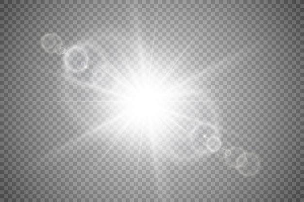 Effet de lumière de lumière parasite spéciale lumière du soleil vecteur transparent flash de soleil avec rayons et projecteur