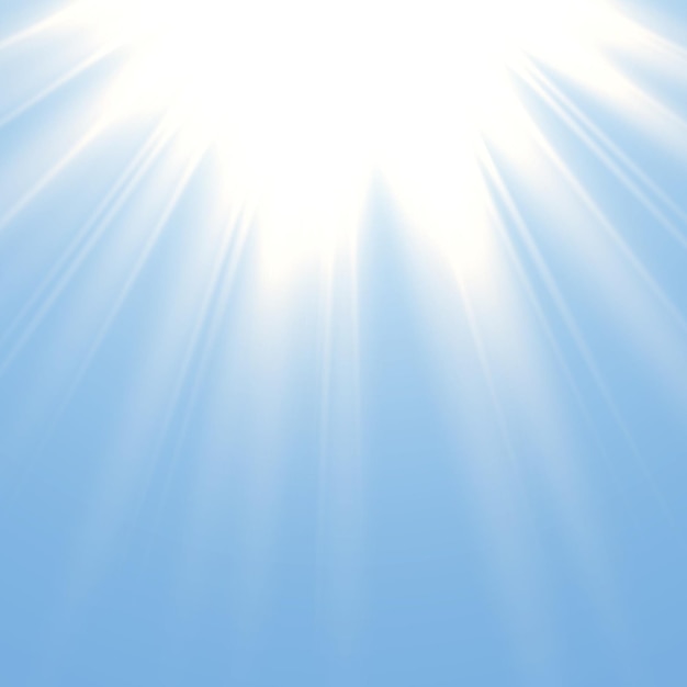 Effet De Lumière Solaire Lueur Dorée Des Rayons Du Soleil Lumière Du Soleil Brillante Isolée Réaliste Rayons Jaunes Vifs Du Soleil Couchant Fougueux éruption Stellaire Fond De Ciel Bleu Illustration Vectorielle De Temps Ensoleillé