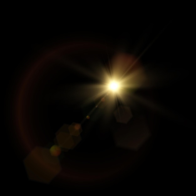 Effet de lumière vive avec rayons et éblouissement brille avec une lumière dorée pour illustration vectorielle
