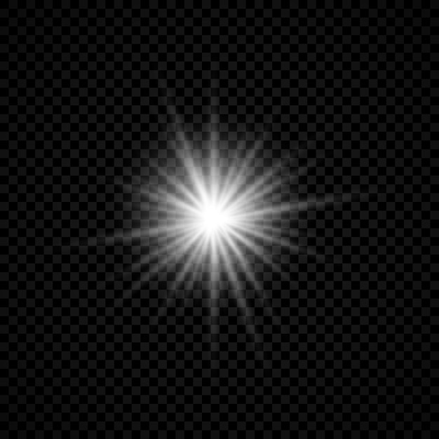 Vecteur effet lumineux des reflets d'objectif. effets de starburst de lumières incandescentes blanches avec des étincelles sur un fond transparent. illustration vectorielle