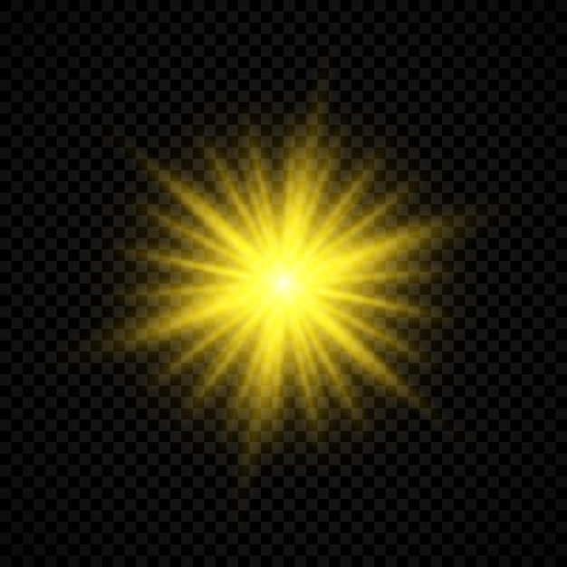 Vecteur effet lumineux des reflets d'objectif. effets de starburst de lumières rougeoyantes jaunes avec des étincelles sur un fond transparent. illustration vectorielle