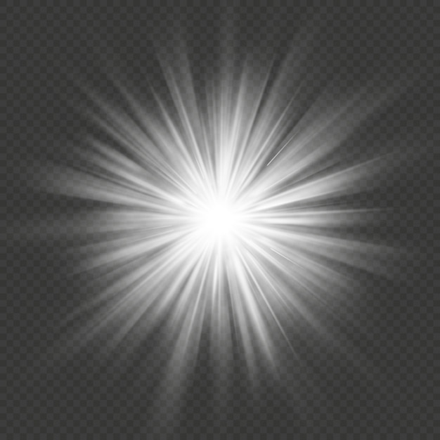 Vecteur effet lumineux transparent d'explosion de fusée éclairante d'étoile d'éclat blanc.