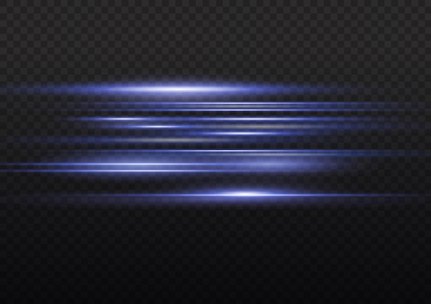 Effet de mouvement Déplacement des lignes rapides Ligne de vitesse Faisceaux laser Rayons lumineux bleus horizontaux Glow flare Vector