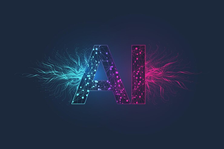 Effet Plexus Logo Intelligence Artificielle. Concept d'intelligence artificielle et d'apprentissage automatique. Symbole de vecteur AI. Réseaux de neurones et autres concepts de technologies modernes. Concept de science-fiction technologique.