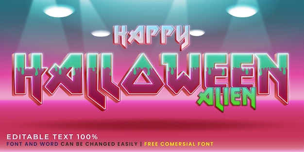 Effet de style de texte modifiable de fête extraterrestre d'Halloween en 3d adapté au thème de l'événement de bannière d'Halloween