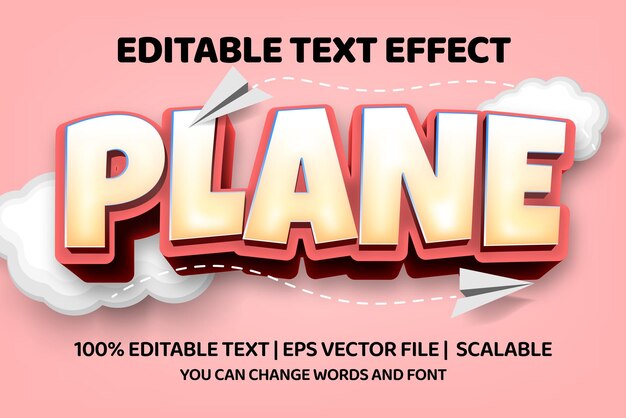 effet de style de texte de police 3d avec avion en papier