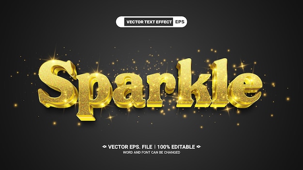 Effet de style de texte vectoriel 3D éditable en or étincelant sur un fond brillant