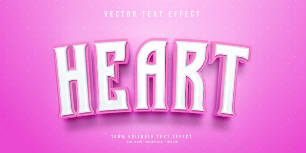 Vecteur effet de texte 3d coeur de style rose