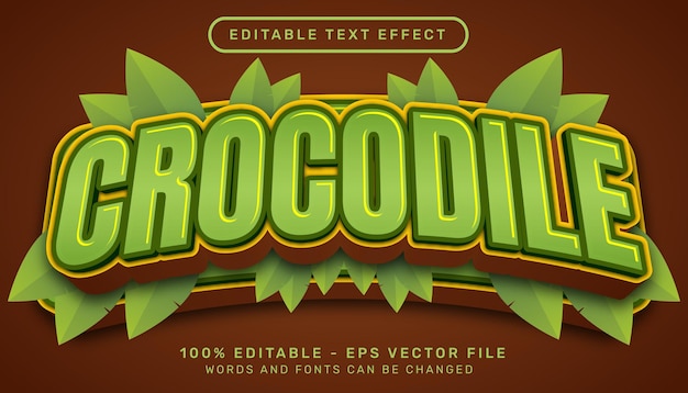 Effet De Texte 3d Crocodile Et Effet De Texte Modifiable Avec Illustration De Feuille