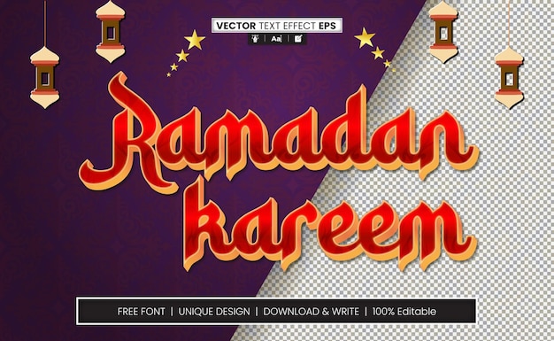 Vecteur effet de texte 3d du ramadan entièrement modifiable