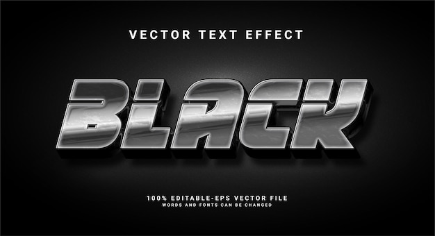 Effet de texte 3D élégant noir. Effet de style de texte modifiable avec thème en métal noir.