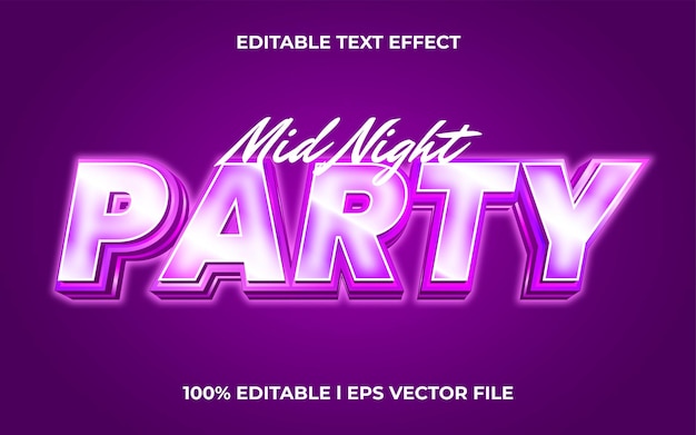 effet de texte 3d de fête de mi-nuit avec thème brillant. style de police de typographie de lettrage de texte élégant