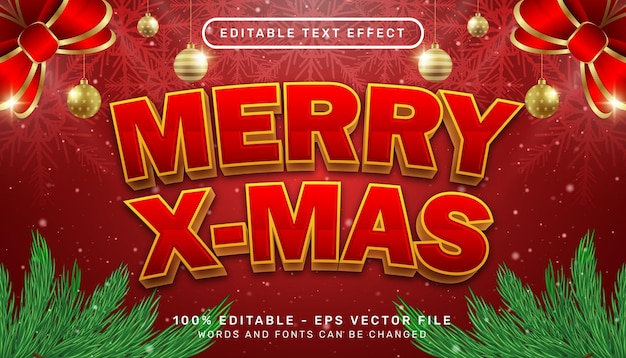 effet de texte 3d joyeux x mas et effet de texte modifiable avec fond de noël