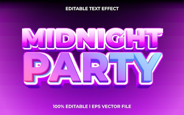 Effet de texte 3d Midnight Party avec typographie lueur sur le thème de la glace bleue pour le titre de l'événement