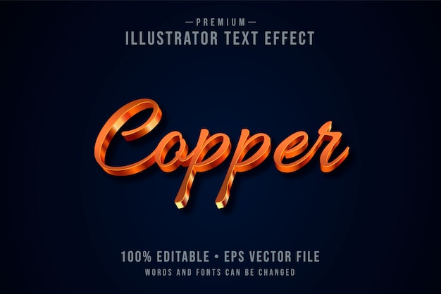 Vecteur effet de texte 3d modifiable en cuivre ou style graphique avec dégradé métallique
